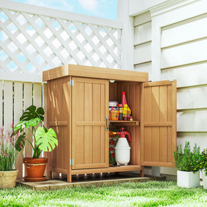 Armoire de Jardin sur Pied Double Porte étagère et Toit bitumé relevable dim. 74L x 43l x 88H cm Bois Massif de Sapin