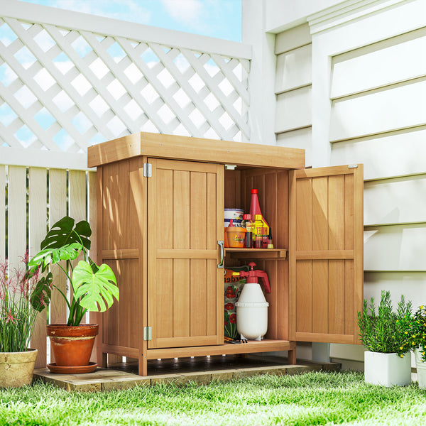 Armoire de Jardin sur Pied Double Porte étagère et Toit bitumé relevable dim. 74L x 43l x 88H cm Bois Massif de Sapin