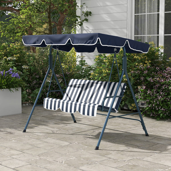 Balancelle de Jardin 3 Places Toit Inclinaison réglable Coussins Assise et Dossier 1,72L x 1,1l x 1,53H m Acier Noir Polyester Bleu