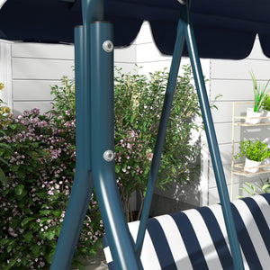 Balancelle de Jardin 3 Places Toit Inclinaison réglable Coussins Assise et Dossier 1,72L x 1,1l x 1,53H m Acier Noir Polyester Bleu