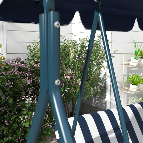 Balancelle de Jardin 3 Places Toit Inclinaison réglable Coussins Assise et Dossier 1,72L x 1,1l x 1,53H m Acier Noir Polyester Bleu