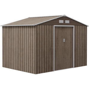 Abri de jardin en métal 5,4 m² cabane de jardin 277 x 195 x 192 cm cabanon rangement outils avec fondation, porte coulissante verrouillables et 4 aérations - marron clair