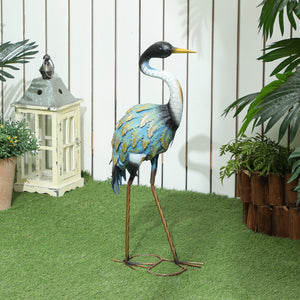 Statue jardin exterieur, sculpture de héron en métal, décoration de jardin exterieur 63 cm, pour étang, patio, terrasse, pelouse, multicolore