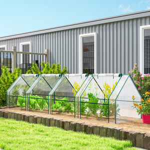 Mini Serre de Jardin mini serre tunnel 360L x 90l x 90H cm toit pointu Acier PE Haute densité 140 g/m² Anti-UV fenêtres avec Zip enroulables Transparent
