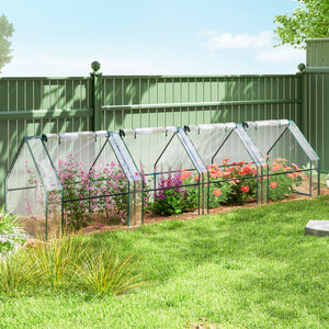 Mini Serre de Jardin mini serre tunnel 360L x 90l x 90H cm toit pointu Acier PE Haute densité 140 g/m² Anti-UV fenêtres avec Zip enroulables Transparent