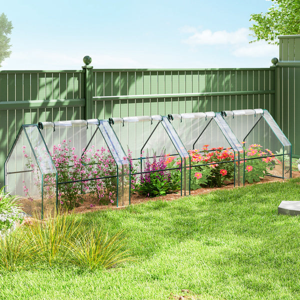 Mini Serre de Jardin mini serre tunnel 360L x 90l x 90H cm toit pointu Acier PE Haute densité 140 g/m² Anti-UV fenêtres avec Zip enroulables Transparent