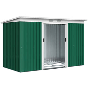 Abri de jardin en acier galvanisé XXL 3,6 m² avec kit de fondation 280 x 130 x 172 cm, cabane de jardin cabanon rangement outils avec portes coulissantes verrouillables aérations, vert foncé