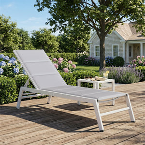 Bain de Soleil en Aluminium Léger, Dossier Réglable 6 Positions, Textilène 560g/m² et Rembourrage Intégré, Chaise Longue Anti-Rouille pour Terrasse Piscine Jardin, 64x181x90cm, Gris Clair