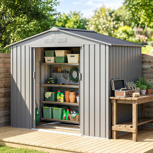 Abri de Jardin 2,5 m² - Remise pour Outils avec Kit de Fondation - Cabanon Porte Verrouillable - Dim. 213L x 130l x 185H cm - Tôle d'Acier Gris