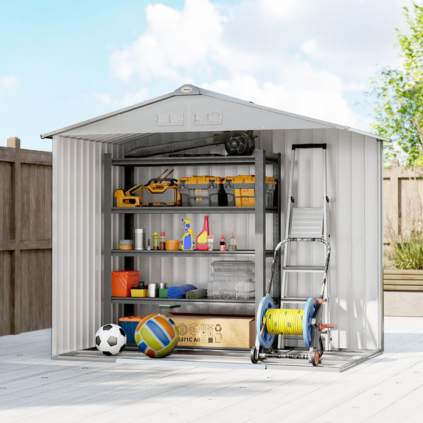 Abri de Jardin 2,5 m² - Remise pour Outils avec Kit de Fondation - Cabanon Porte Verrouillable - Dim. 213L x 130l x 185H cm - Tôle d'Acier Gris