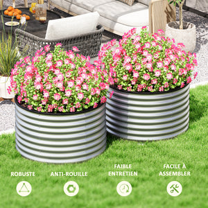 Lot de 2 jardinières surélevées kit de jardinière ronde surélevée fonds ouverts joints en caoutchouc protecteurs en acier galvanisé argent