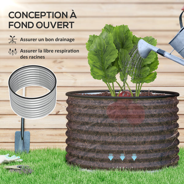Lot de 2 jardinières surélevées kit de jardinière ronde surélevée fonds ouverts joints en caoutchouc protecteurs en acier galvanisé argent
