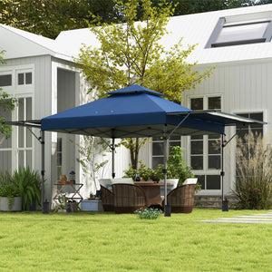 Tonnelle pop-up jardin barnum Pliant 5 x 3 m, tissu oxford avec 2 parois réglables, facile à monter, sac à transport à roulettes inclus bleu