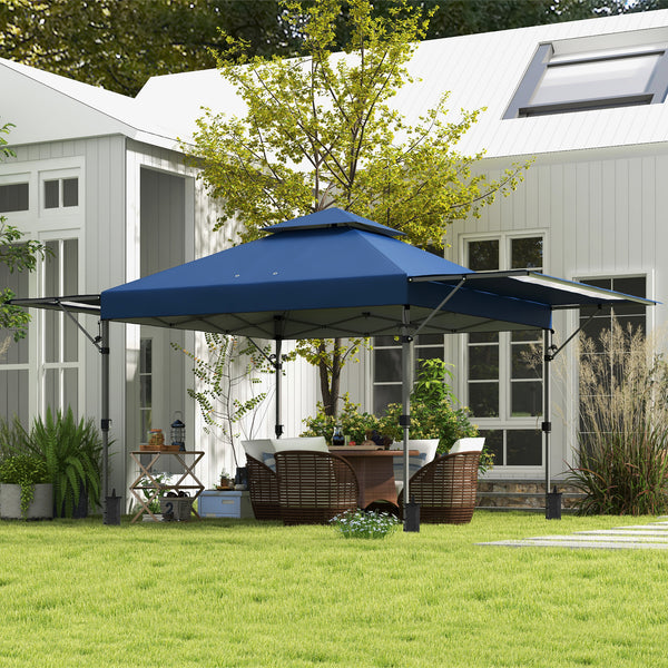 Tonnelle pop-up jardin barnum Pliant 5 x 3 m, tissu oxford avec 2 parois réglables, facile à monter, sac à transport à roulettes inclus bleu