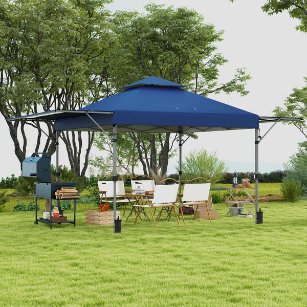 Tonnelle pop-up jardin barnum Pliant 5 x 3 m, tissu oxford avec 2 parois réglables, facile à monter, sac à transport à roulettes inclus bleu