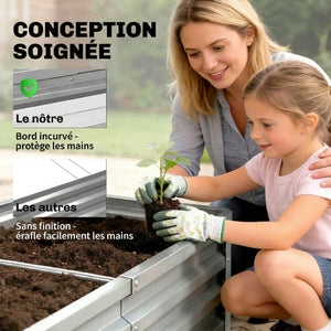 Carré potager de jardin 120 x 60 x 30,5 cm acier galvanisée argent