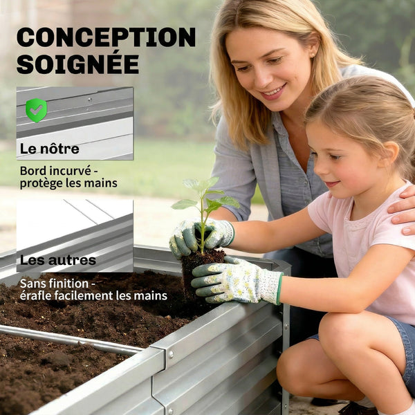 Carré potager de jardin 120 x 60 x 30,5 cm acier galvanisée argent