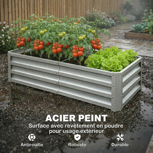 Carré potager de jardin 120 x 60 x 30,5 cm acier galvanisée argent