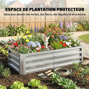 Carré potager de jardin 120 x 60 x 30,5 cm acier galvanisée argent