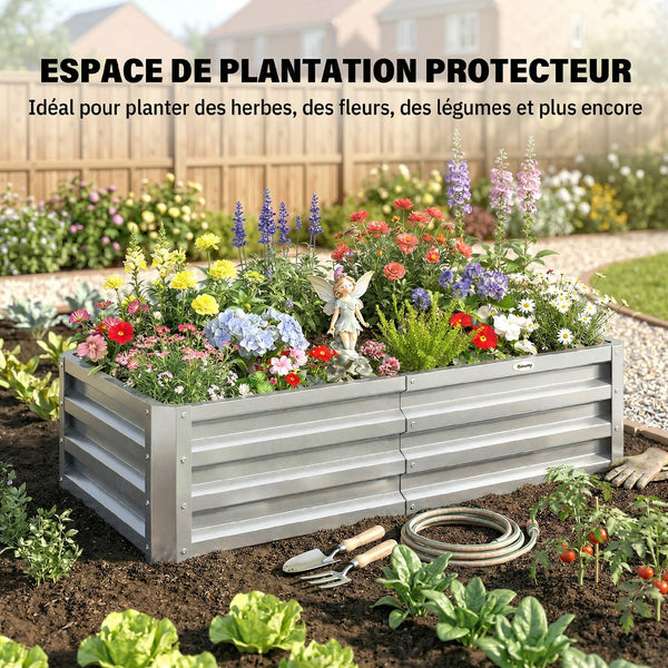 Carré potager de jardin 120 x 60 x 30,5 cm acier galvanisée argent