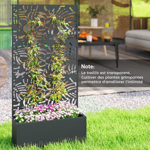 Jardinière avec treillis, bac à fleurs, lit surélevé avec brise-vue, pour plantes grimpantes, légumes, fleurs, métal, intérieur et extérieur, cour jardin balcon, 90 x 37,5 x 180 cm, noir