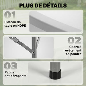 Table ronde de jardin pliante Ø122 cm peut accueillir 6 personnes pour évènement, structure métal, plateau HDPE