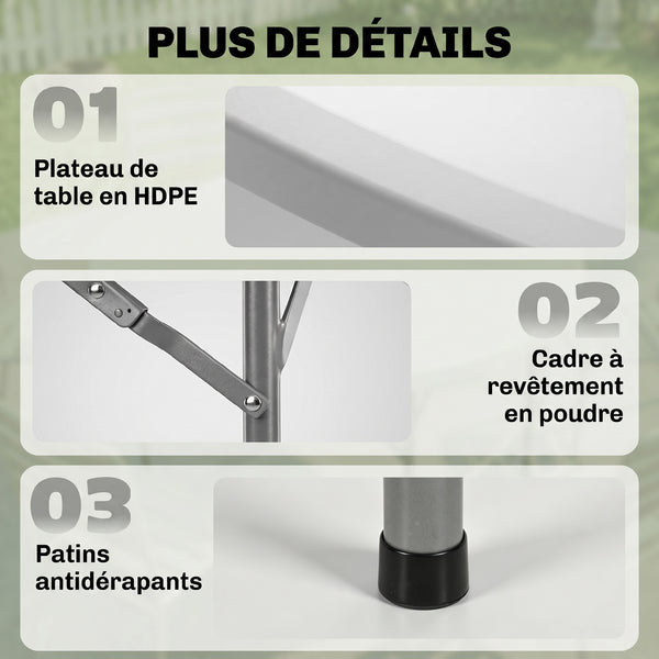 Table ronde de jardin pliante Ø122 cm peut accueillir 6 personnes pour évènement, structure métal, plateau HDPE
