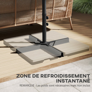 Parasol de jardin XXL avec pied en croix parasol grande taille 4,6L x 2,7l x 2,4H cm ouverture fermeture manivelle acier polyester haute densité crème