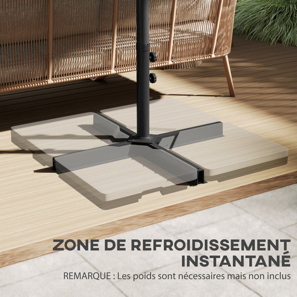 Parasol de jardin XXL avec pied en croix parasol grande taille 4,6L x 2,7l x 2,4H cm ouverture fermeture manivelle acier polyester haute densité crème