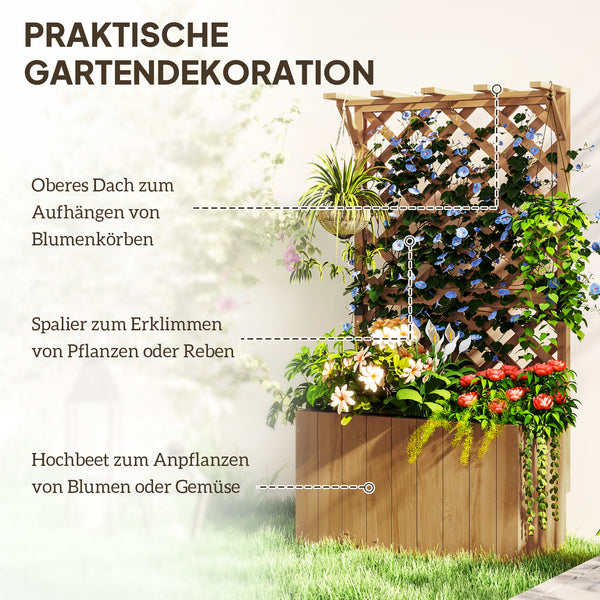Potager surélevé avec treillage, jardinière en bois, 64 x 33 x 122cm pour jardin balcon terrasse, pour plantes grimpantes et en panier, fleurs