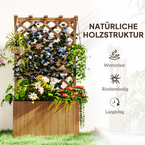 Potager surélevé avec treillage, jardinière en bois, 64 x 33 x 122cm pour jardin balcon terrasse, pour plantes grimpantes et en panier, fleurs