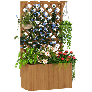 Potager surélevé avec treillage, jardinière en bois, 64 x 33 x 122cm pour jardin balcon terrasse, pour plantes grimpantes et en panier, fleurs