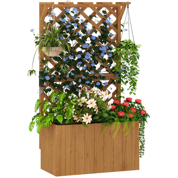 Potager surélevé avec treillage, jardinière en bois, 64 x 33 x 122cm pour jardin balcon terrasse, pour plantes grimpantes et en panier, fleurs