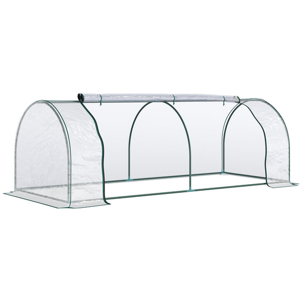Serre de Jardin Tunnel mini serre tunnel serre à tomates 2,5L x 1l x 0,8H m Grande Porte zippée bâche Plastique Transparent métal époxy Vert