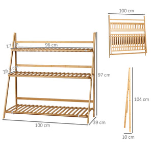 Étagère à plantes en bambou, étagère à fleurs, support de pots de fleur pliable, porte plantes, 3 étagères, 100 x 39 x 97 cm pour Intérieur Balcon Jardin Terrasse