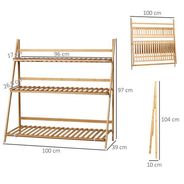 Étagère à plantes en bambou, étagère à fleurs, support de pots de fleur pliable, porte plantes, 3 étagères, 100 x 39 x 97 cm pour Intérieur Balcon Jardin Terrasse