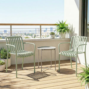 Lot de 4 Chaises de Jardin Empilables en Polypropylène Anti-UV - Fauteuil de Terrasse avec Accoudoirs et Dossier à Lattes Ergonomique - Chaises de Salle à Manger Extérieures, Gris Vert