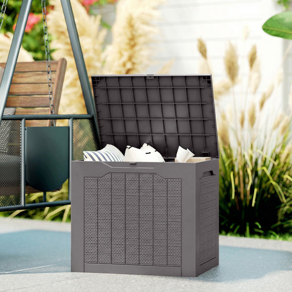 Coffre de rangement extérieur 97L avec poignées encastrées, malle de rangement extérieur étanche pour jardin terrasse, 56 x 41 x 50 cm, marron