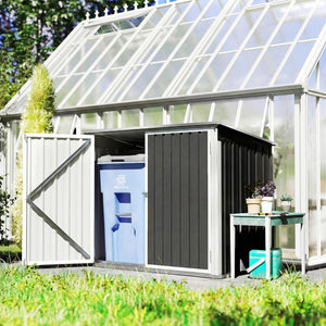 Cache Poubelle Double Acier Galvanisé pour 2 Poubelles de 240L - Abri de Jardin avec Couvercle Lié par Chaînes, Vérins à Gaz et Portes Verrouillables - Coffre de Jardin 179,5x108x129,5cm Gris
