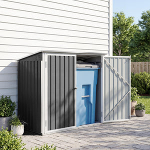 Cache Poubelle Double Acier Galvanisé pour 2 Poubelles de 240L - Abri de Jardin avec Couvercle Lié par Chaînes, Vérins à Gaz et Portes Verrouillables - Coffre de Jardin 179,5x108x129,5cm Gris