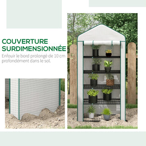 Serre de jardin avec étagères 5 niveaux, serre de balcon, bâche renforcée, châssis en acier, porte zippée enroulable, pour légumes plantes fleurs, 90x49x193cm, blanc