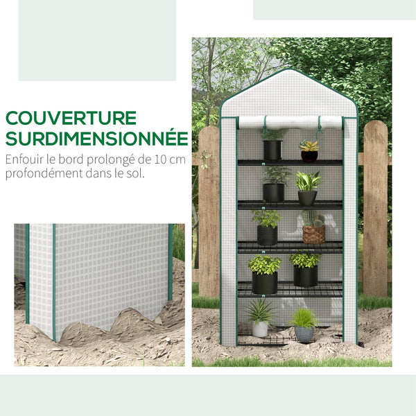 Serre de jardin avec étagères 5 niveaux, serre de balcon, bâche renforcée, châssis en acier, porte zippée enroulable, pour légumes plantes fleurs, 90x49x193cm, blanc