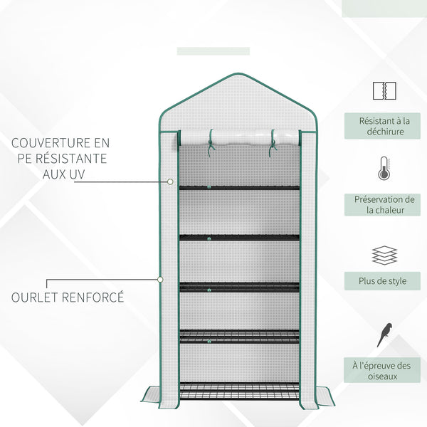 Serre de jardin avec étagères 5 niveaux, serre de balcon, bâche renforcée, châssis en acier, porte zippée enroulable, pour légumes plantes fleurs, 90x49x193cm, blanc