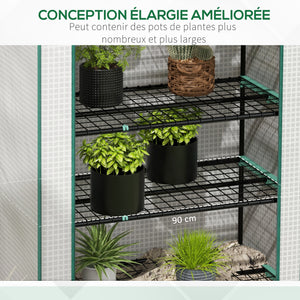 Serre de jardin avec étagères 5 niveaux, serre de balcon, bâche renforcée, châssis en acier, porte zippée enroulable, pour légumes plantes fleurs, 90x49x193cm, blanc