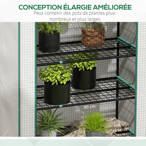 Serre de jardin avec étagères 5 niveaux, serre de balcon, bâche renforcée, châssis en acier, porte zippée enroulable, pour légumes plantes fleurs, 90x49x193cm, blanc