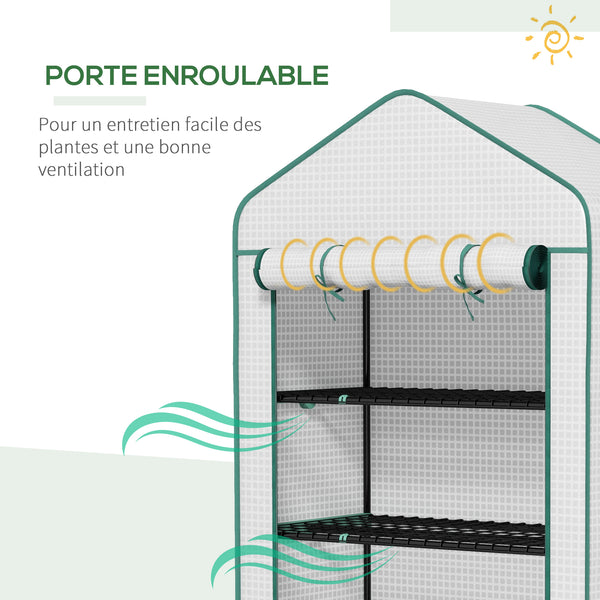 Serre de jardin avec étagères 5 niveaux, serre de balcon, bâche renforcée, châssis en acier, porte zippée enroulable, pour légumes plantes fleurs, 90x49x193cm, blanc