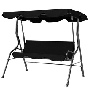 Balancelle de Jardin 3 Places Toit imperméabilisé Inclinaison réglable Coussins Assise Dossier 1,7L x 1,1l x 1,53H m Acier Polyester Noir