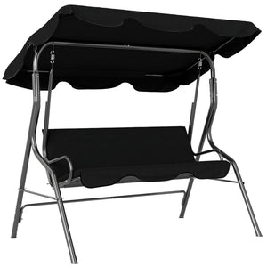 Balancelle de Jardin 3 Places Toit imperméabilisé Inclinaison réglable Coussins Assise Dossier 1,7L x 1,1l x 1,53H m Acier Polyester Noir