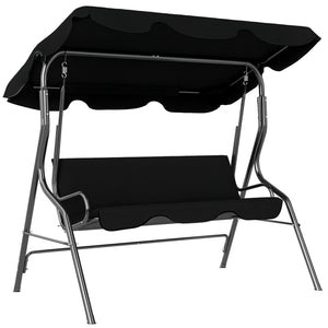 Balancelle de Jardin 3 Places Toit imperméabilisé Inclinaison réglable Coussins Assise Dossier 1,7L x 1,1l x 1,53H m Acier Polyester Noir
