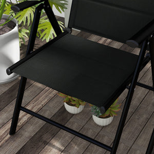 Lot de 2 chaises pliantes Chaises de jardin avec appui-tête, accoudoirs et structure en aluminium Capacité de charge de 130 kg pour la terrasse 54x67x108 cm Noir